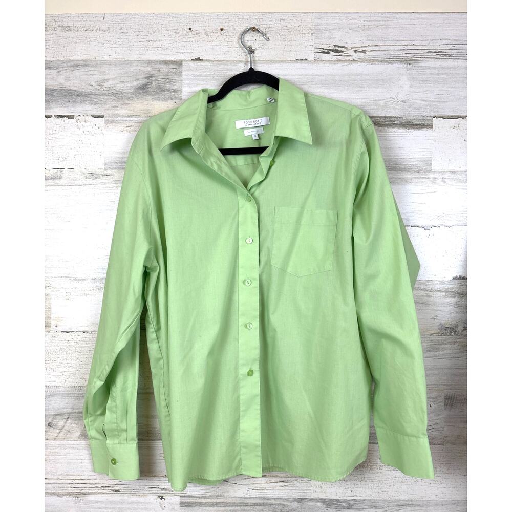 Foxcroft Womens 18 Plus Green Wrinkle Free Long Sleeve Button Up Shirt Casual